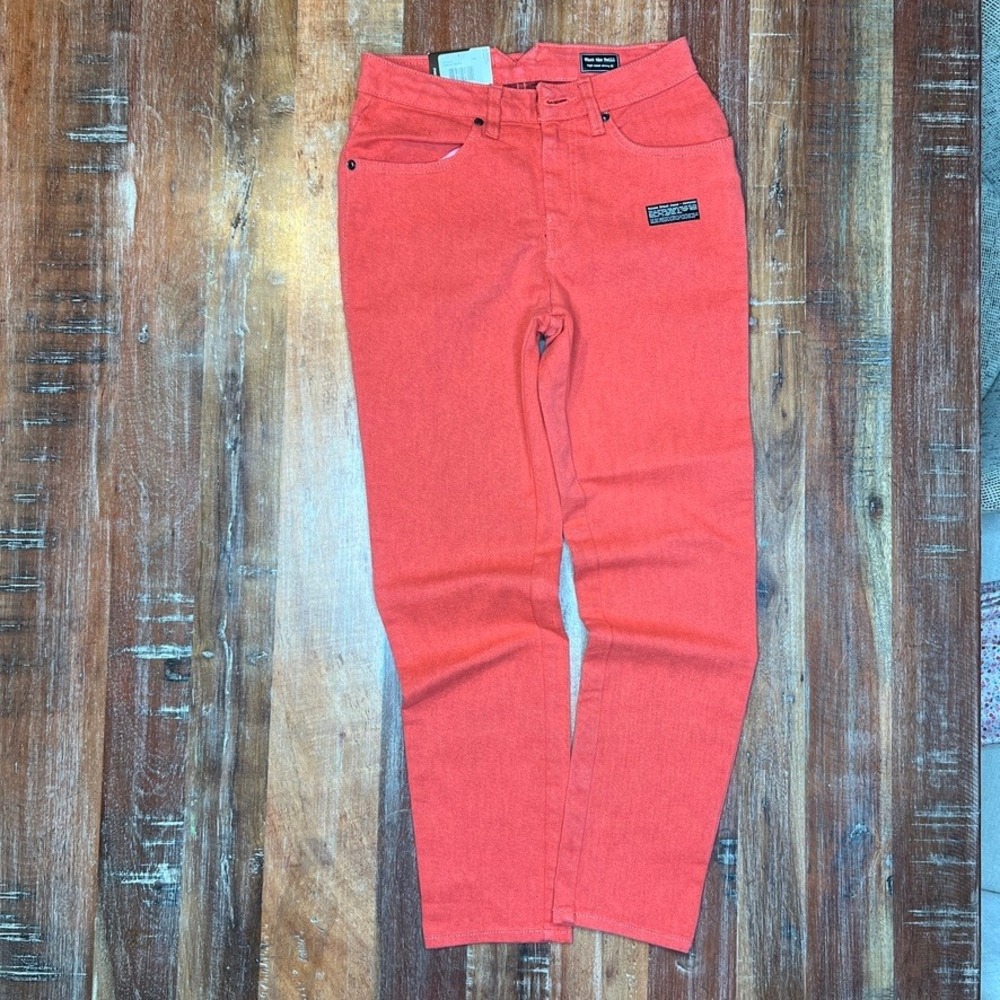 Volcom What The Twill Jeans Womens Size 3 Coral Red Blue Skinny Fit Stretch Pant - Picture 2 of 11